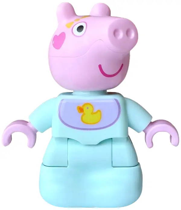 Figure Lego Ville, Baby Evie Pig, Light Aqua Sleep Sack with Lavender and Medium Lavender Bib, Yello