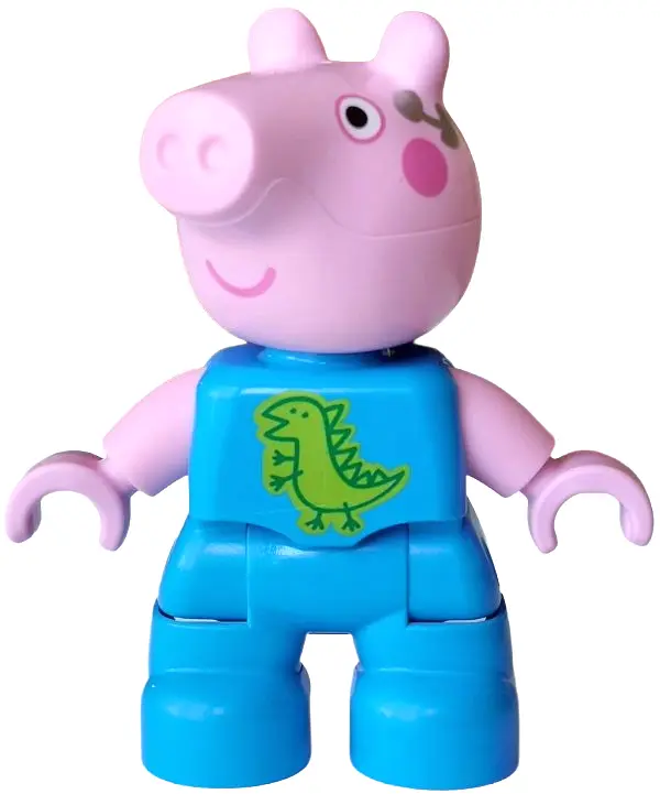 Figure Lego Ville, George Pig - Dark Azure Outfit with Green Dinosaur Outline on Lime Background, Si