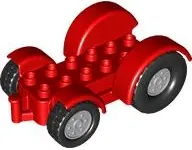 Red Duplo Car Base 2 x 6 Tractor with Mudguards and Light Bluish Gray Wheels with Black Tires