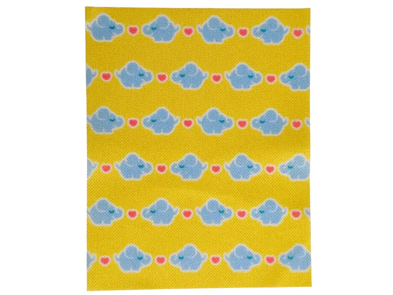 Duplo, Cloth Blanket 8 x 10 cm with Elephants and Hearts on Yellow Background Pattern