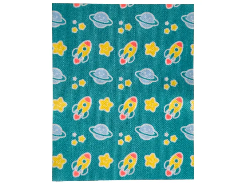Duplo, Cloth Blanket 8 x 10 cm with Space Rockets, Stars and Planets on Dark Turquoise Background Pa