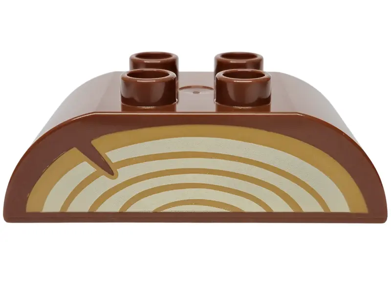 Brown Duplo, Brick 2 x 4 Slope Curved Double with Medium Nougat and Tan Tree Stump / Wood Log Grain 