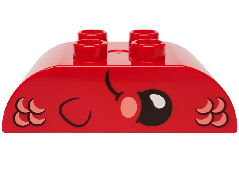 Duplo, Brick 2 x 4 Slope Curved Double with Dark Brown Eye, Mouth and Fin, Coral Cheek and Scales Pa