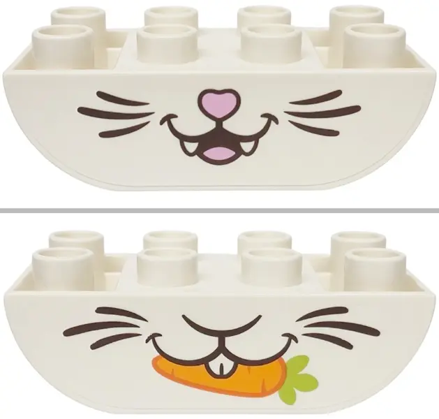 Duplo, Brick 2 x 4 Slope Curved Inverted Double with Cat Mouth, Dark Brown Whiskers, Bright Pink Hea