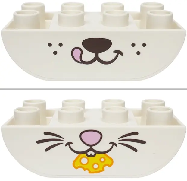 Duplo, Brick 2 x 4 Slope Curved Inverted Double with Dog Mouth, Dark Brown Freckles, Licking Tongue 