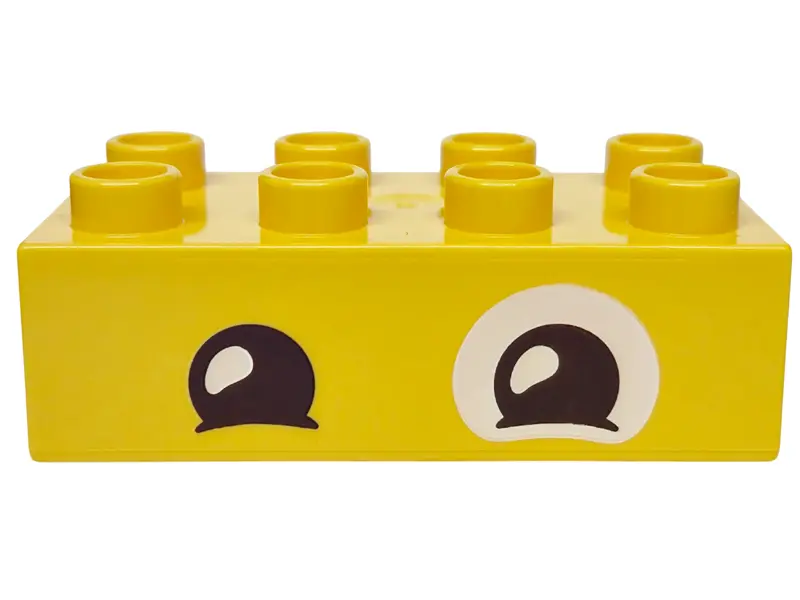 Duplo, Brick 2 x 4 with Dark Brown Eyes, Lower Eyelids and White Patch Pattern
