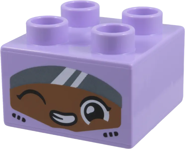 Duplo, Brick 2 x 2 with Medium Brown Face, White Teeth, Eye, and Highlights, Silver Visor, Black Clo