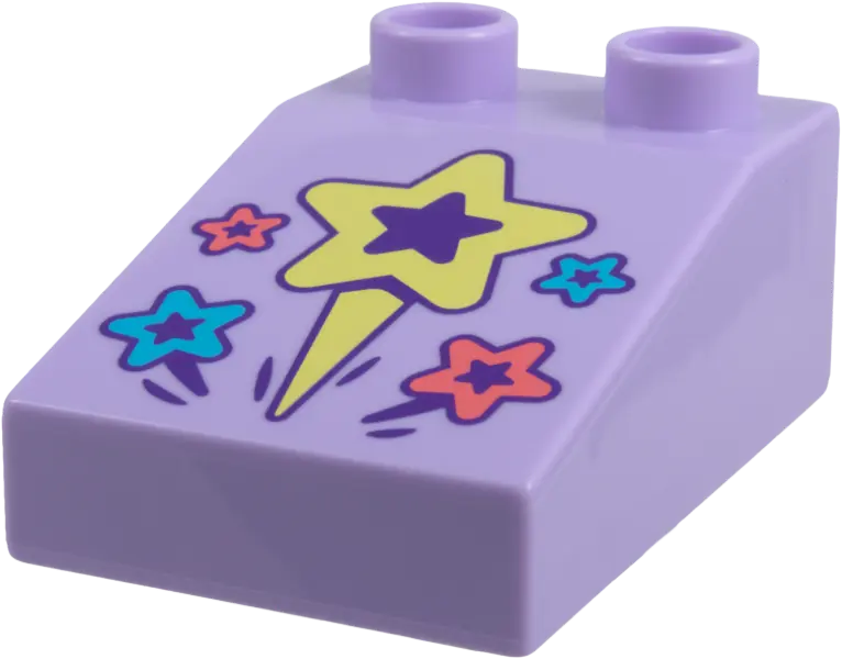Duplo, Brick 3 x 2 Slope 33 with Coral, Dark Azure, and Bright Light Yellow Shooting Stars with Dark