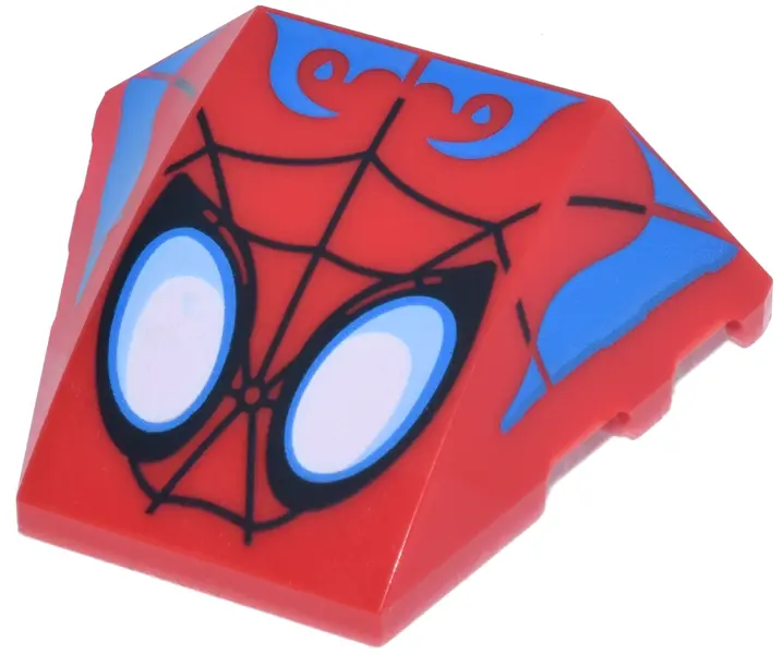 Wedge 4 x 3 Triple Curved No Studs with White and Bright Light Blue Eyes, Black Spider Web and Blue 