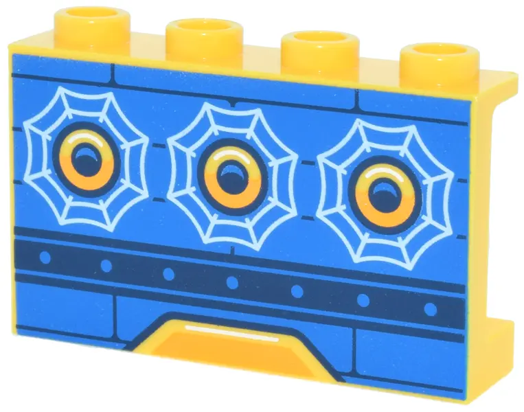 Panel 1 x 4 x 2 with Side Supports - Hollow Studs with Round Window Portals and White Spider Webs on