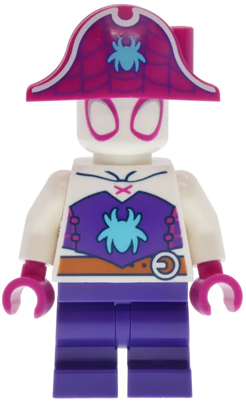 (Gwen Stacy) - Dark Purple Medium Legs, Magenta Pirate Hat, Medium Azure Spider Logo, Dark Orange Be