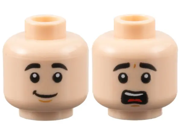 Nougat Minifigure, Head Dual Sided Black Thick Eyebrows, Medium Nougat Chin Dimple, Lopsided Grin / 