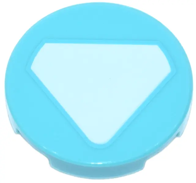 Medium Azure Tile, Round 2 x 2 with Bottom Stud Holder with White Triangle Arc Reator Pattern