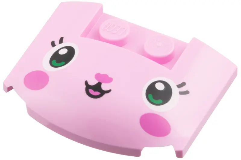 Pink Wedge 3 x 4 x 2/3 Triple Curved with Black Eyelashes, Dark Pink Nose and Cheeks Pattern (Kitty 