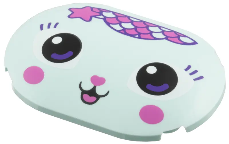 Aqua Brick, Round 4 x 6 x 2/3 Oval with Curved Top with Magenta Star, Scales, Cheeks and Tongue, Dar