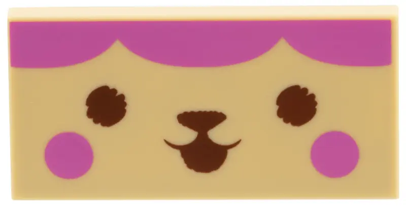 Tile 2 x 4 with Dark Pink Scallops and Cheeks, Reddish Brown Eyes, Nose, and Mouth Pattern (Baby Box