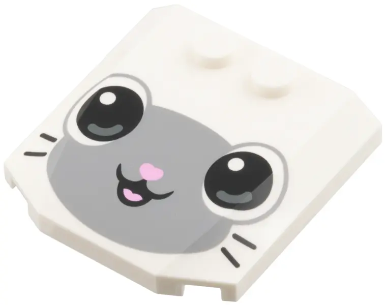 Wedge 4 x 4 x 2/3 Triple Curved with Light Bluish Gray Face, Black Whiskers, Bright Pink Nose Patter