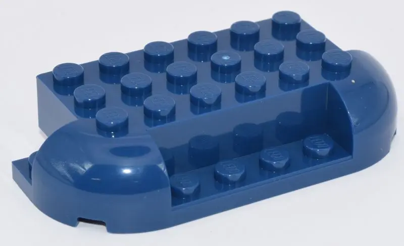Blue Brick, Round 4 x 8 x 1 1/3 with 2 Curved Corners, 1 x 4 Cutout on Side, 2 x 1 Cutouts on Ends