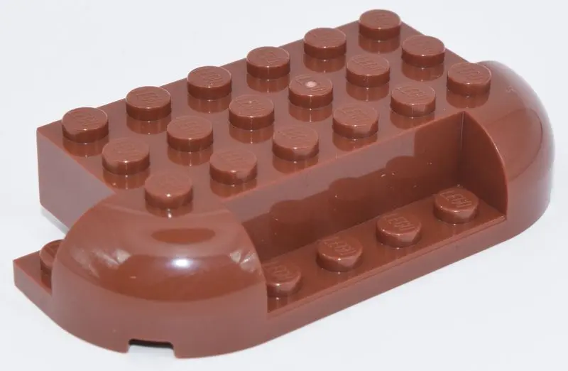 Brown Brick, Round 4 x 8 x 1 1/3 with 2 Curved Corners, 1 x 4 Cutout on Side, 2 x 1 Cutouts on Ends
