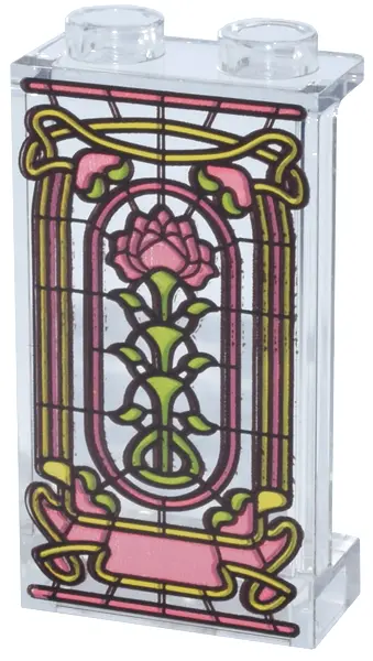 Panel 1 x 2 x 3 with Side Supports - Hollow Studs with Coral, Yellow and Bright Green Rose Stained G