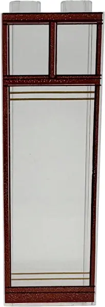 Brick 1 x 2 x 5 with Reddish Brown and Black Window Frame and Gold Lines Pattern