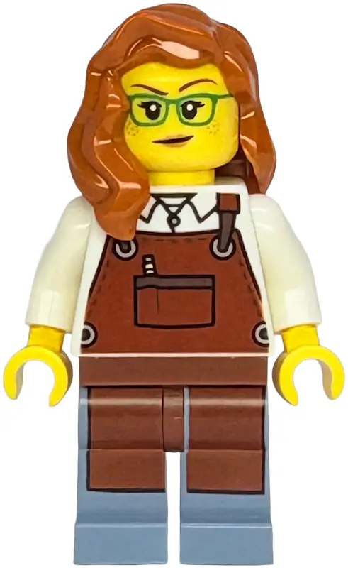 Street Carpenter - Female, White Shirt, Reddish Brown Apron, Sand Blue Legs, Dark Orange Hair