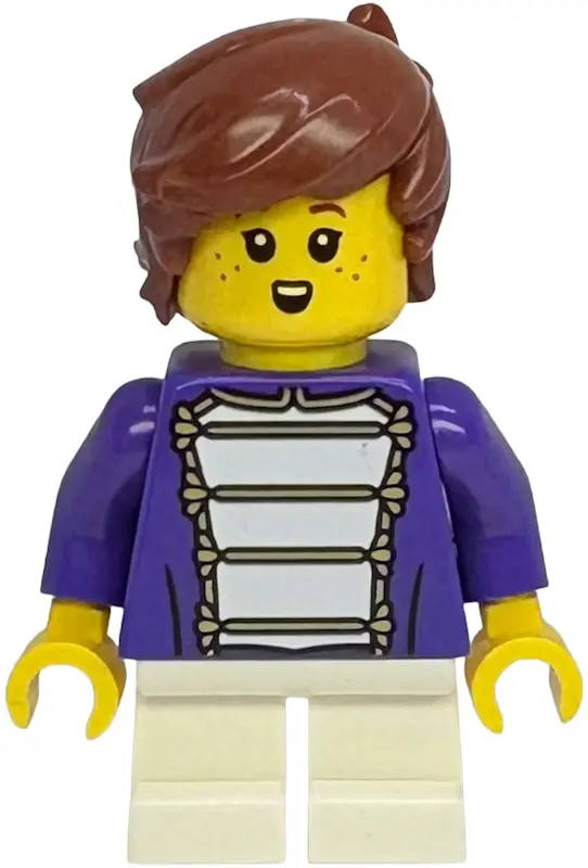 Street Child - Boy, Dark Purple Marching Band Jacket, White Short Legs, Reddish Brown Hair