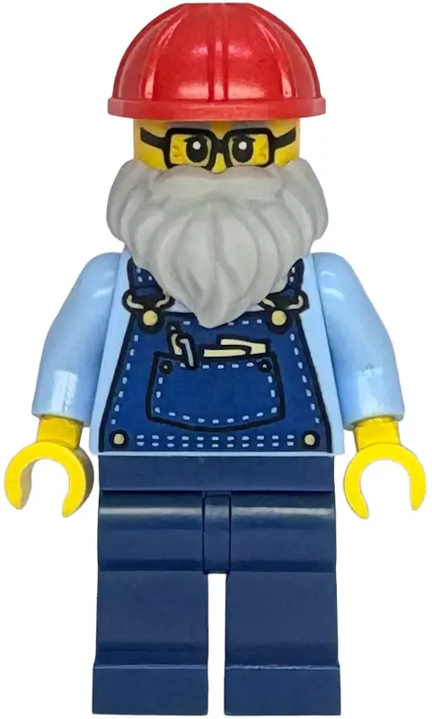 Street Plumber - Male, Bright Light Blue Shirt, Dark Blue Overalls and Legs, Red Construction Helmet