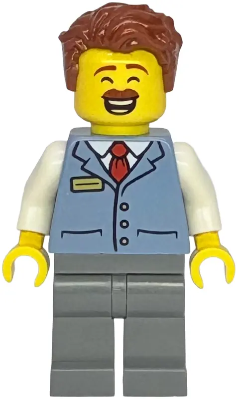 Street Shop Manager - Male, Sand Blue Shirt, Dark Bluish Gray Legs, Reddish Brown Hair