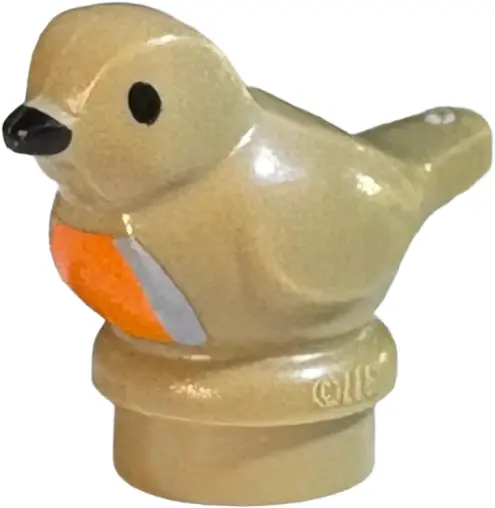 Tan Bird, Small with Black Eyes and Beak, Light Bluish Gray and Orange Chest Pattern
