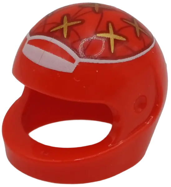 Minifigure, Headgear Helmet Motorcycle (Standard) with White Circle, Gold Stars, Dark Red Connected 