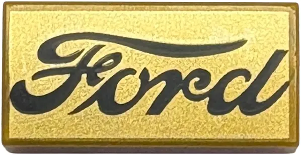 Gold Tile 1 x 2 with Black Classic 'FORD' Logo Font on Metallic Gold Surface Pattern