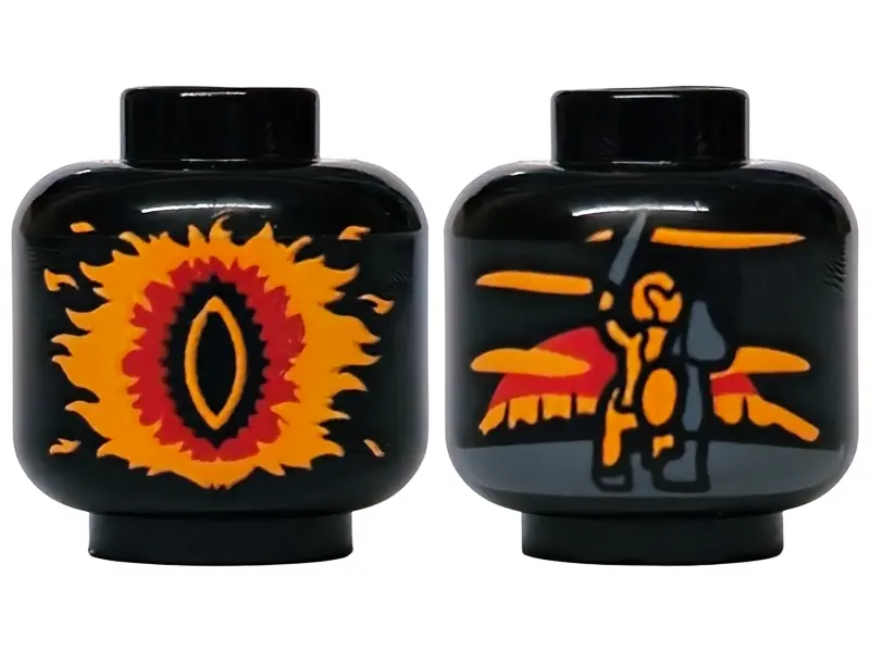 Minifigure, Head without Face with Eye of Sauron in Orange and Red Flames, King Theoden with Sword a