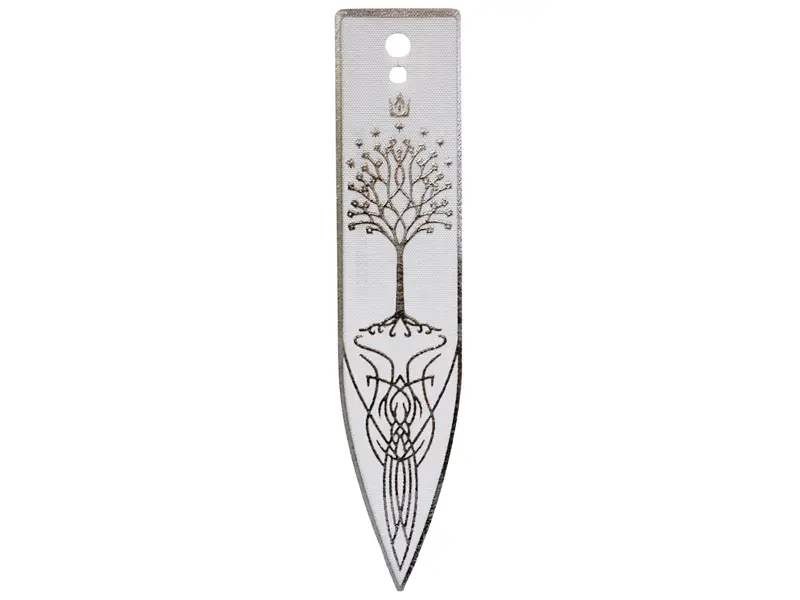 Cloth Banner Flag Pointed Bottom with Silver Border, Crown, Stars and Tree with Roots (White Tree of