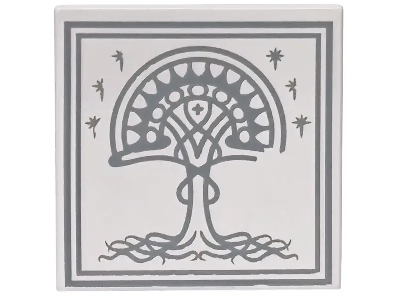 Tile 2 x 2 with Light Bluish Gray Border, Stars and Tree with Roots (White Tree of Gondor) Pattern