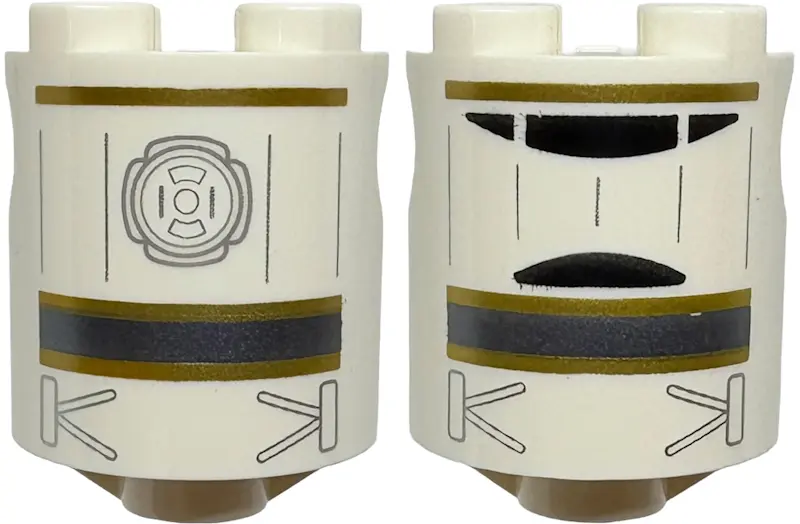 Brick, Round 2 x 2 x 2 Robot Body with Gold and Dark Silver Stripes, Black Semicircles, Silver Lines