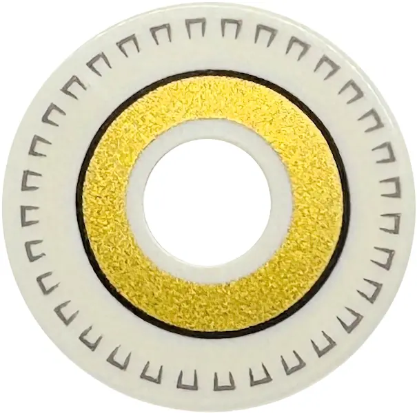 Tile, Round 2 x 2 with Gold Ring with Dark Bluish Gray Circle, and Light Bluish Gray Edge Ring Detai