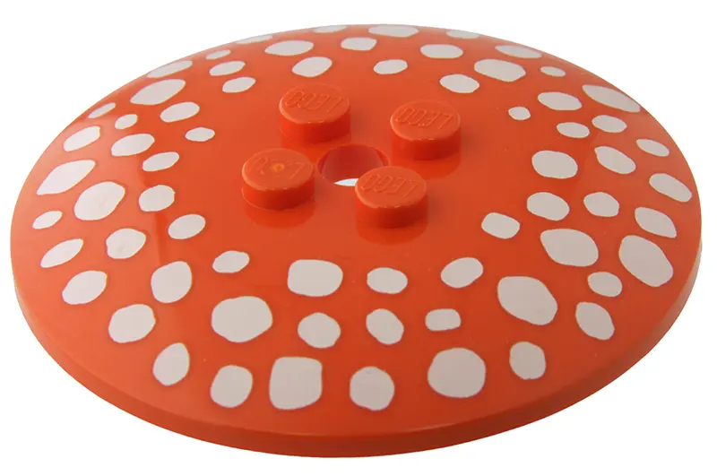 Orange Dish 6 x 6 Inverted (Radar) - Solid Studs with White Mushroom Spots Pattern