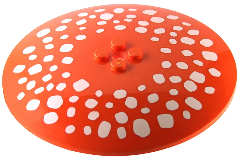 Orange Dish 10 x 10 Inverted (Radar) - Solid Studs with White Mushroom Spots Pattern