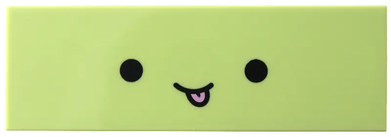 Green Tile 2 x 6 with Black Eyes and Grin with Bright Pink Tongue Pattern
