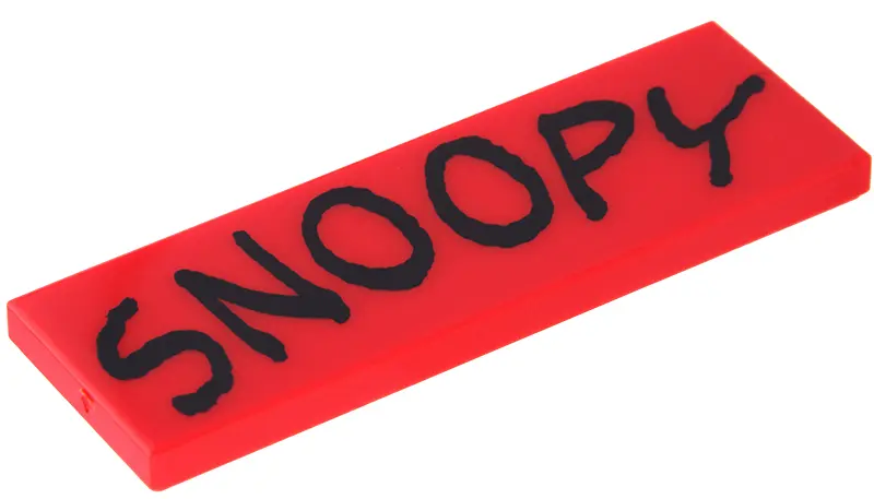 Tile 2 x 6 with Black 'SNOOPY' Pattern