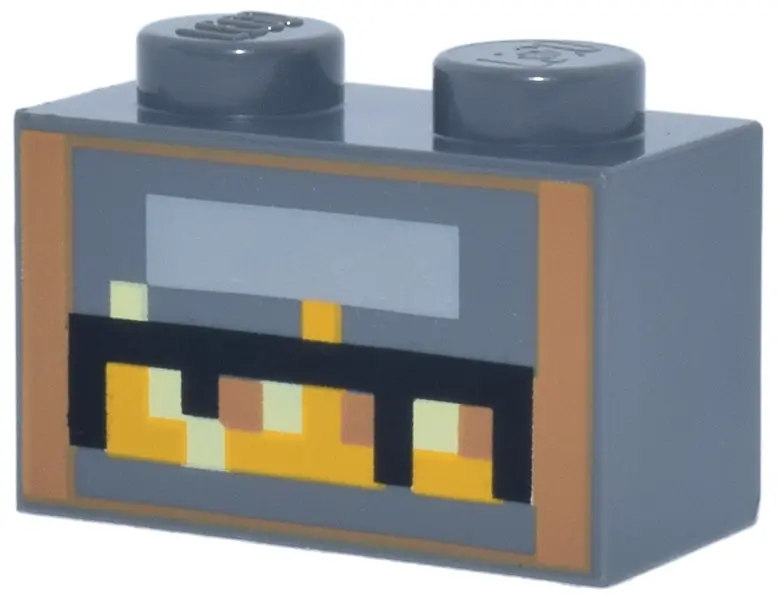Bluish Gray Brick 1 x 2 with Minecraft Pixelated Smoker Lit Pattern