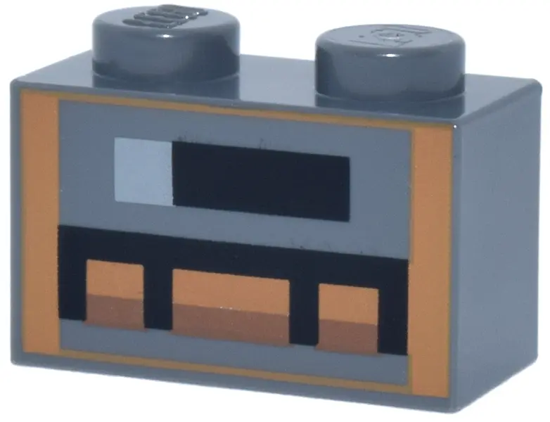 Bluish Gray Brick 1 x 2 with Minecraft Pixelated Smoker Unlit Pattern