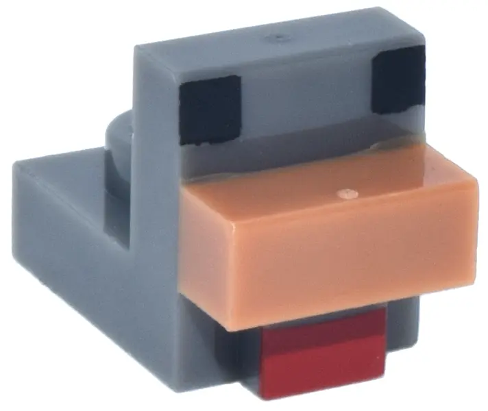 Bluish Gray Creature Head Pixelated with Molded Medium Nougat Beak and Printed Black Eyes and Red Wa