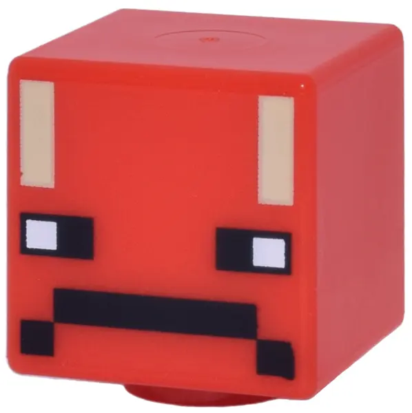 Minifigure, Head, Modified Cube with Pixelated Black and White Eyes and Mouth Frown and Tan Lines Pa