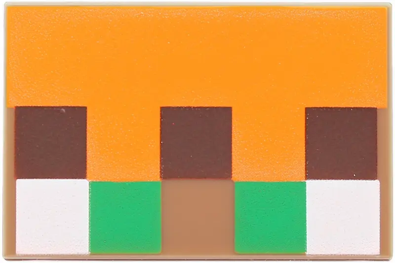 Nougat Tile 2 x 3 with Green, White and Dark Brown Squares on Orange Background Pattern (Minecraft B