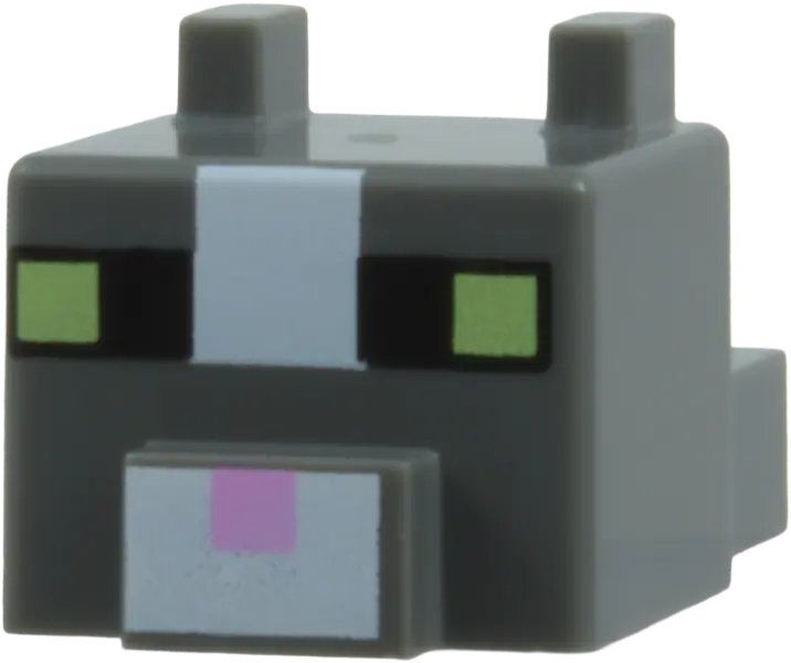 Bluish Gray Creature Head Pixelated with Ears, Nose, and Face with White Stripe, Black and Yellowish