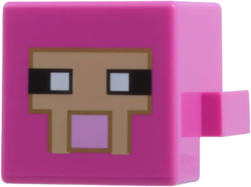 Pink Creature Head Pixelated with Black and White Eyes, Bright Pink Nose, Tan Face with Dark Tan Out