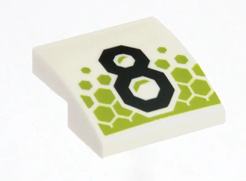Slope, Curved 2 x 2 x 2/3 with Black Geometric Number 8 and Lime Hexagons Pattern