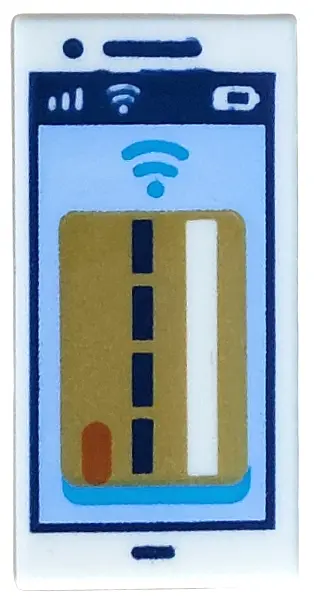 Tile 1 x 2 with Cell Phone / Smartphone with Gold Debit / Credit Card on Bright Light Blue Backgroun